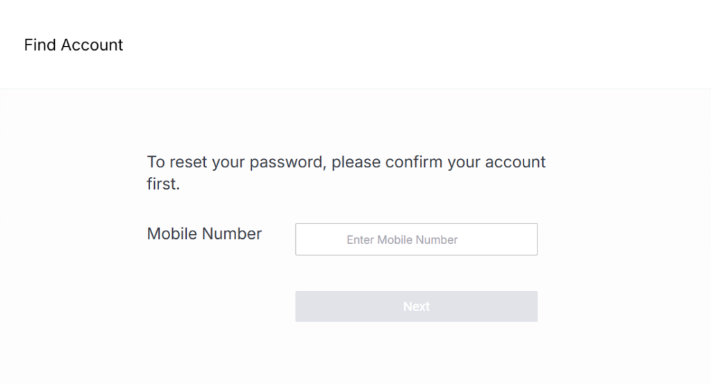 forgot-password Reset password form with mobile number