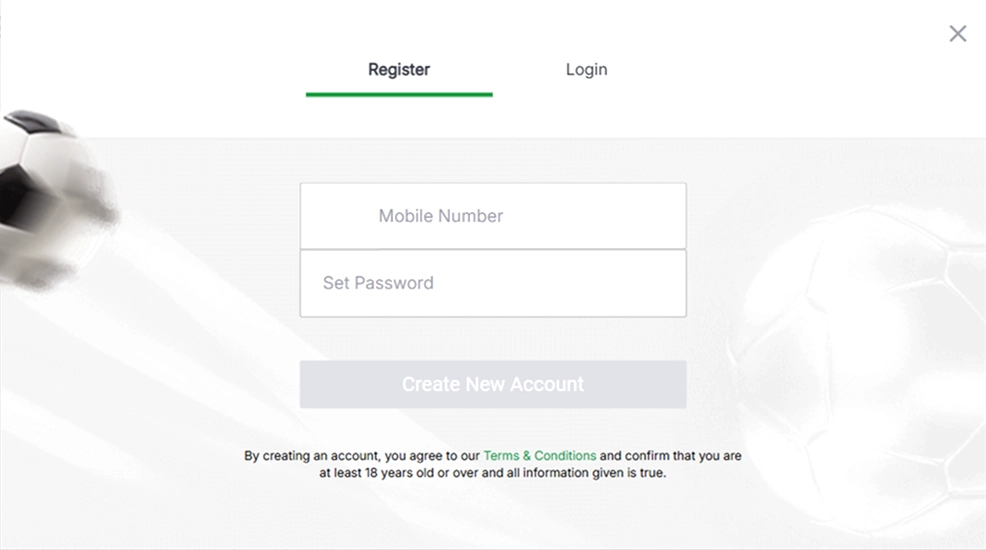 registration Registration form with mobile number and password