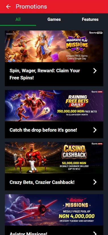 screen-2 Promotions page free spins and cashback banners